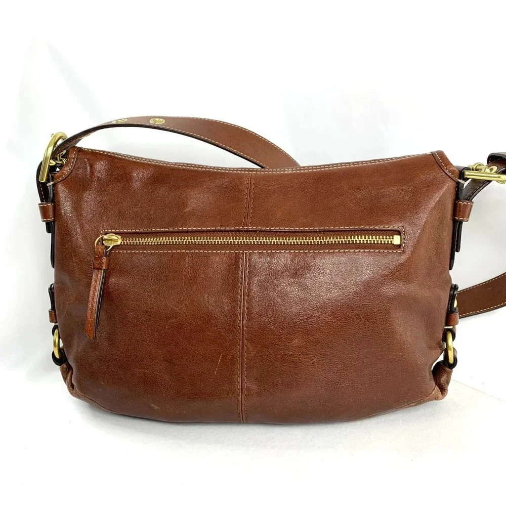 Coach Z Brown Leather Z23987 Medium Flap Shoulder Duffle Bag Pleated Purse Brass - Picture 3 of 13